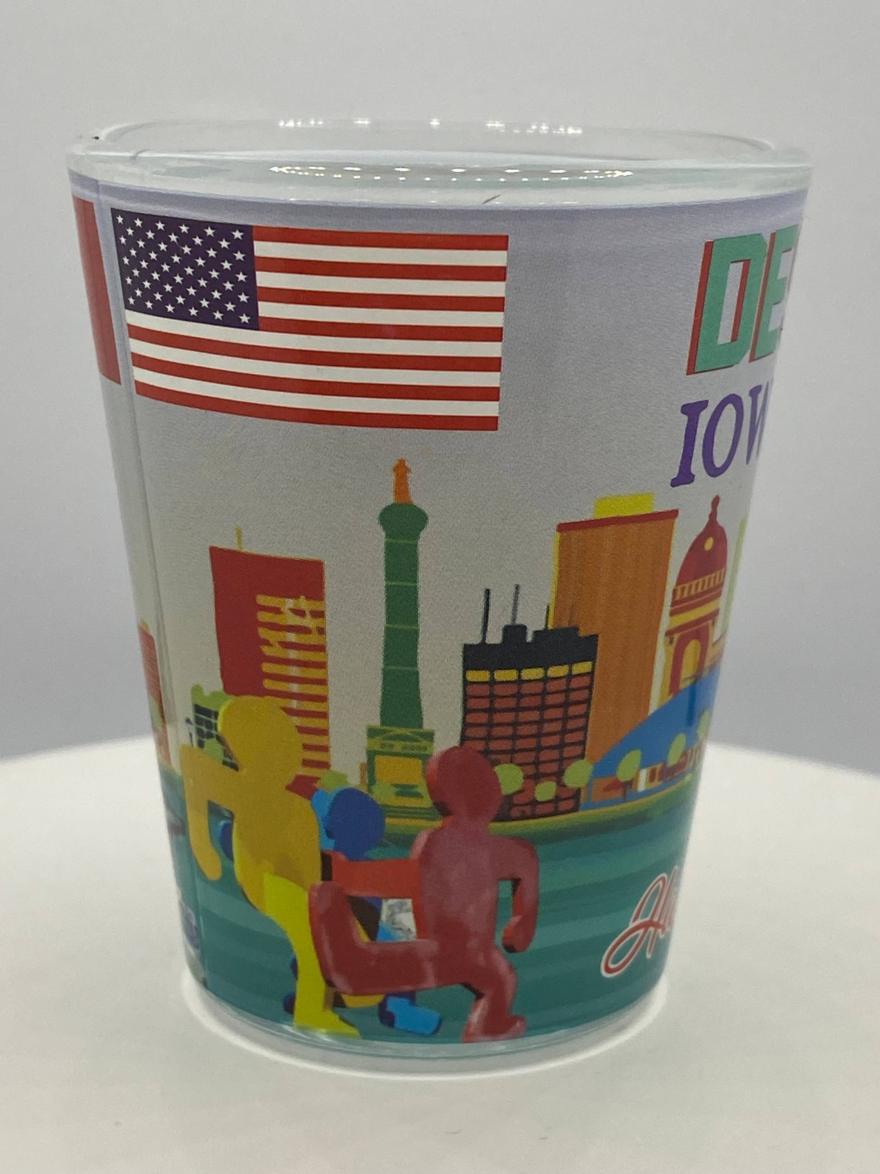 7 Star - Wholesale Shot Glass - "DES MOINES" Iowa Shot Glass 2 oz3