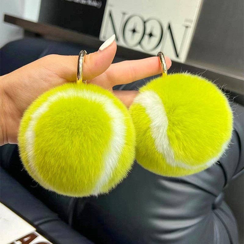 VERT Porte-clés en forme de balle de tennis en fourrure de lapin Fluffy Rex en vente sur Faire2