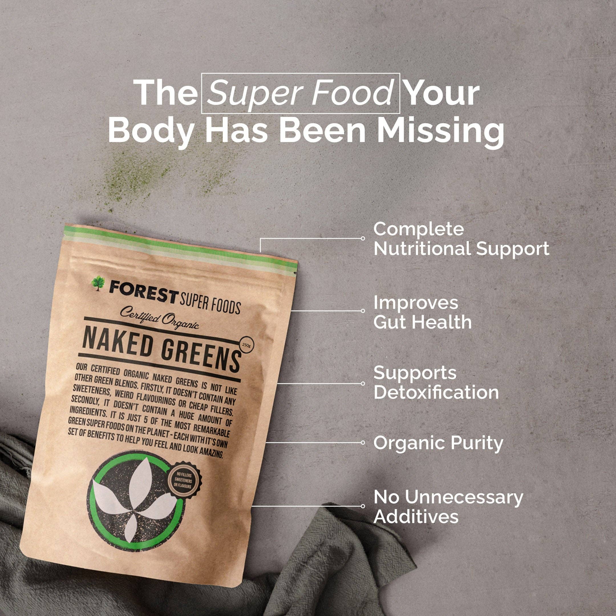 Forest Super Foods - Venta al por mayor Proteínas y superalimentos en polvo - Polvo Multivitamínico Completo Naked Greens1