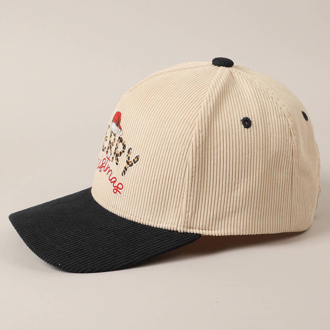 Fashion City – Boné de beisebol - Unissexo por atacado – Boné de veludo cotelê bicolor de texto divertido Felry Christmas5