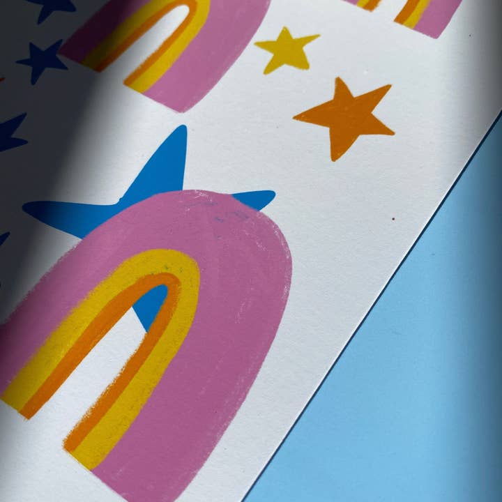 Kids Wall Art Raining Stars and Rainbows (white) for wholesale by Elle Poulson