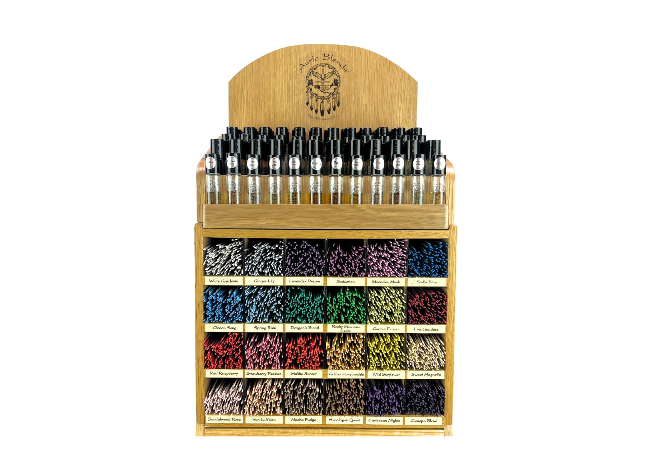 Auric Blends - Wholesale Retailer Display - Home & Living - Wooden Incense Display - 24 fragrance - Upper Unit3