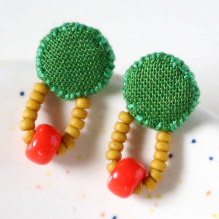 Hand-Sewn Vintage Fabric Dot Stud Earrings for wholesale by ashdel