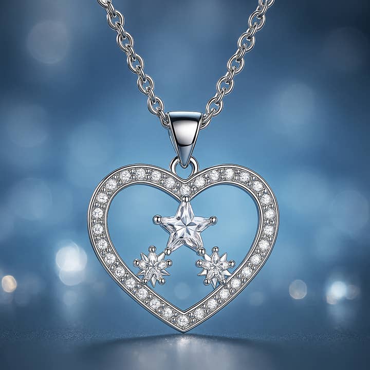 Vitt guld pläterad CZ Diamond Star hjärta hänge halsband för wholesale av Sephla