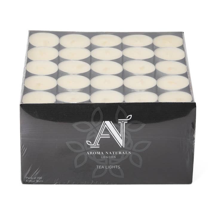 Unscented Tealights 8-Hour Burn, White Wax, Pack of 100 for wholesale by Aroma Naturals