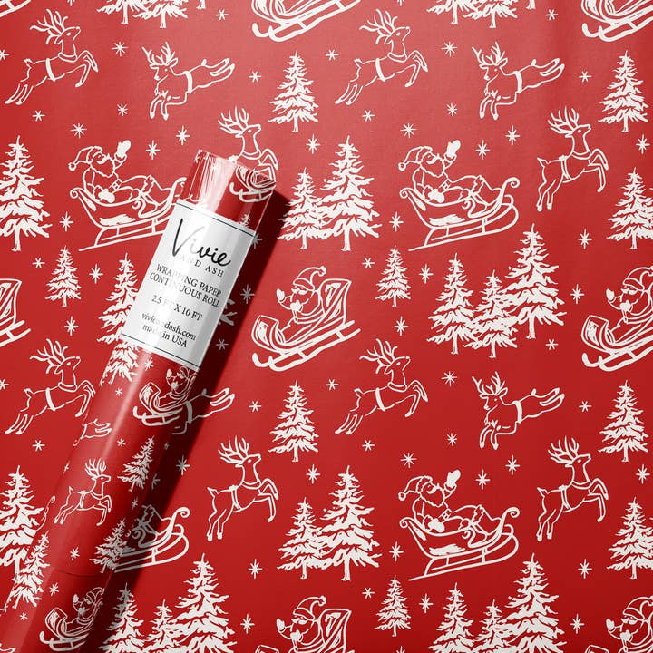 Vivie and Ash - Vente Rouleau de papier cadeau - Rouleau de papier d'emballage de Noël Red Santa Sleigh