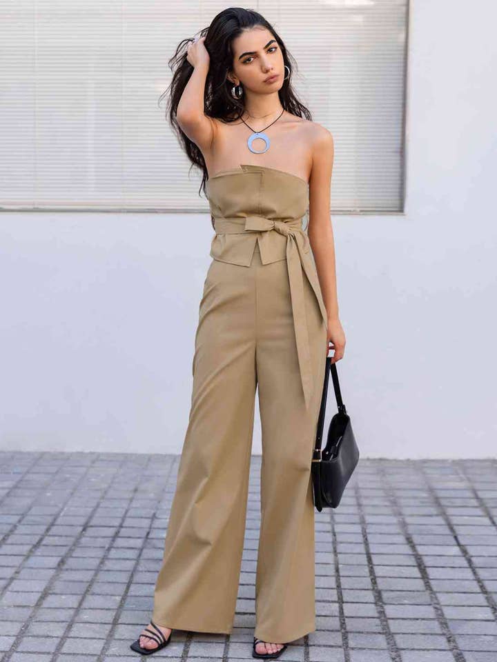 Strapless Tie Waist Jumpsuit for wholesale by Fashion Quality Boutik