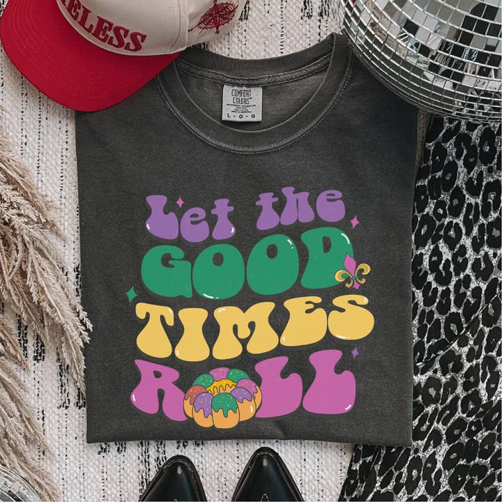“Let the Good Times Roll” King Cake Retro Mardi Gras DTF Transfer for wholesale by Nashville Design House