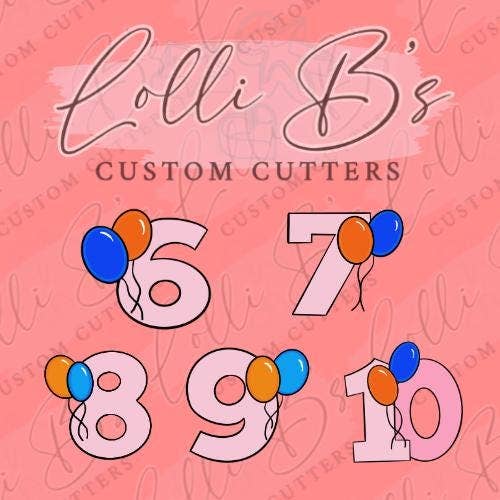 Numbers 6-10 Balloon Cookie and Fondant Cutter Set for wholesale by Lolli B Custom Cutters