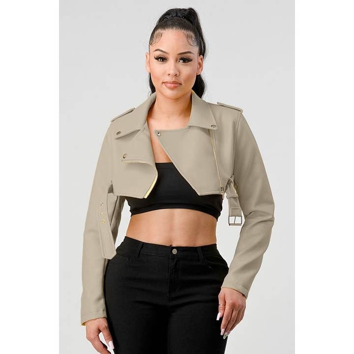 Black Pearl Clothing - Wholesale Jacket - Women's - Fall Clothing Belted Long Sleeves Crop Jacket