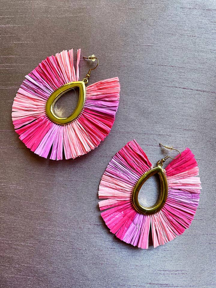 Accessories - Colorful Statement Raffia Earrings (JX03) for wholesale by La Mar