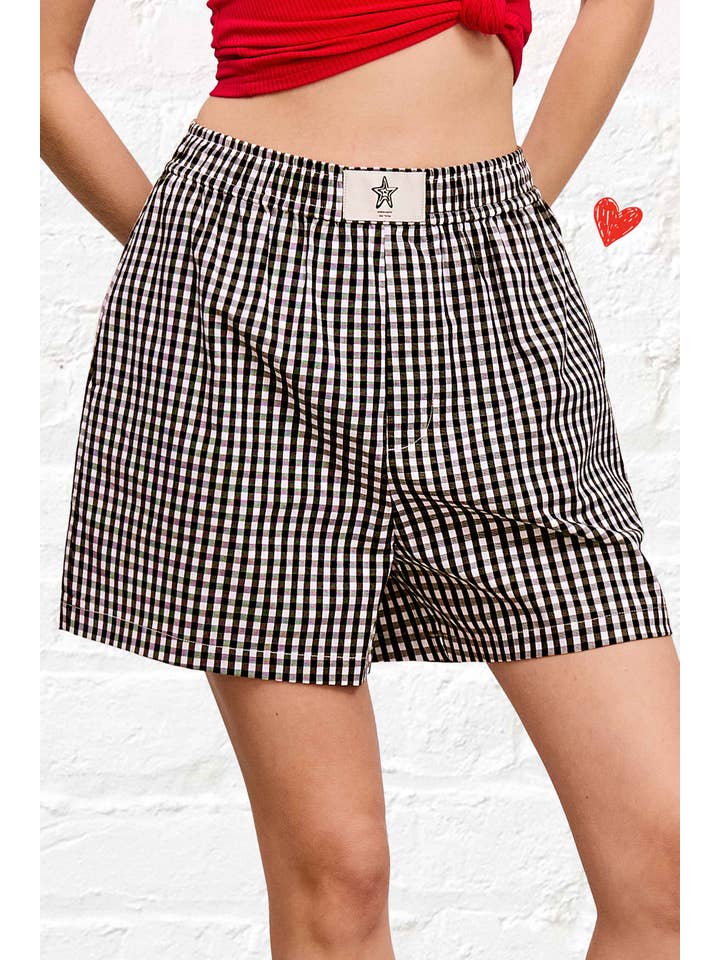 La Miel - Wholesale Shorts - Women's - JDP4231-Y2k Banded Gingham Check Boxer Shorts