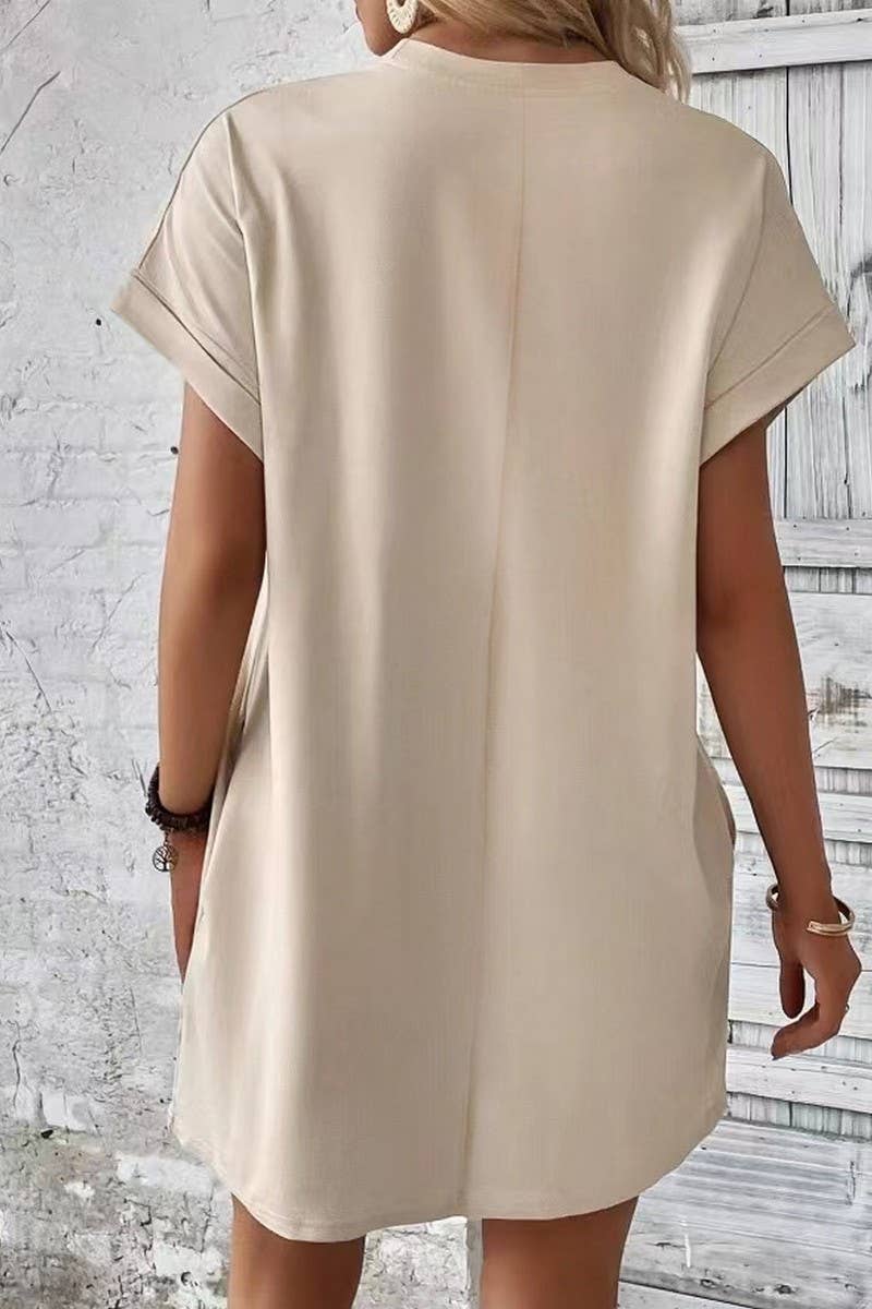 NINEXIS - Vente Robe – femme - CWDSD3628_ROBE COURTE À COL ROND ET POCHES AMPLES DE COULEUR UNIE18