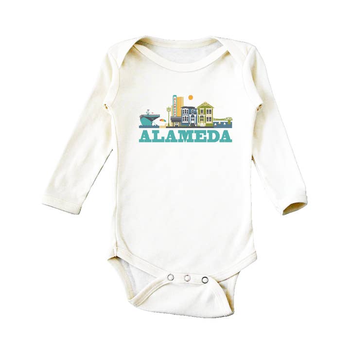 Alameda Cityscape Natural Long Sleeve Onesie for wholesale by All Good Living