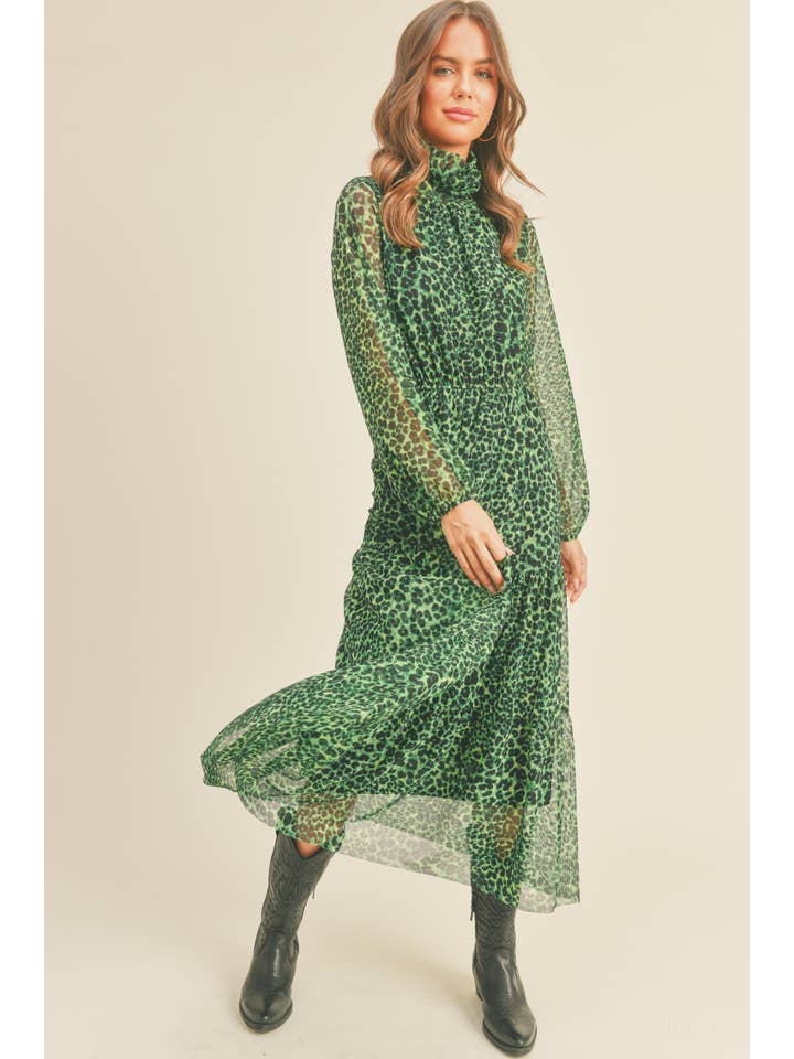 If She Loves - Wholesale Dress - Women's - ISD1241 Animal Print Mesh Dress Green