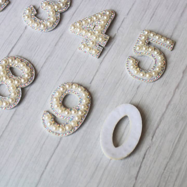 0 to 9 Pearl Rhinestone Number Patches for Clothes Slippers for wholesale on Faire4