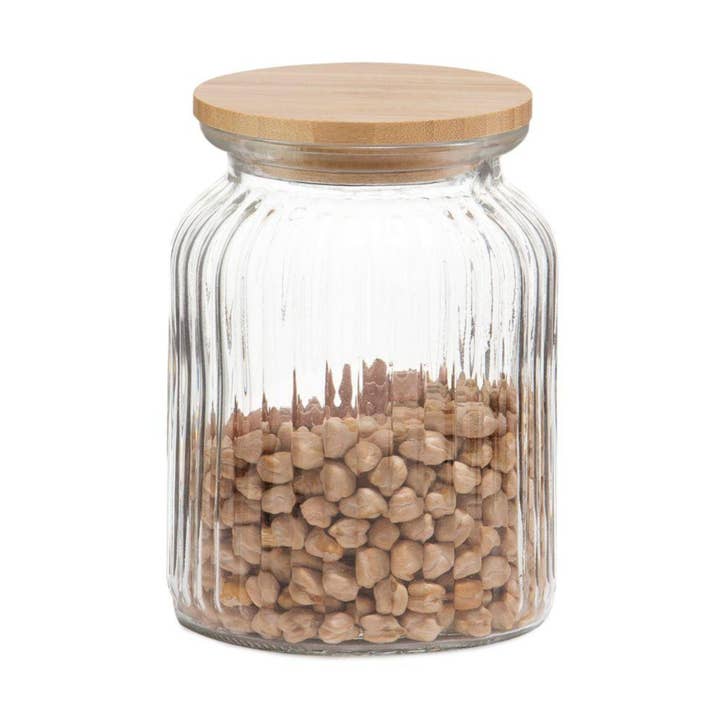 Glazen pot met bamboedeksel 1 L voor wholesale door Andrea House