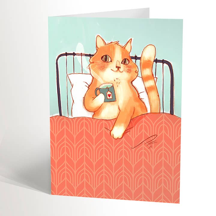 Carte CHAT COZY pour la vente par Valérie Boivin illustration