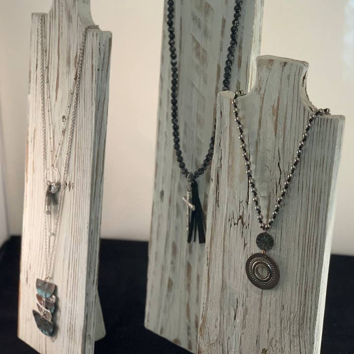 Gifted Shop Works, LLC - Wholesale Jewelry Stand & Display - White Washed Distressed Wood Necklace Display Stand2