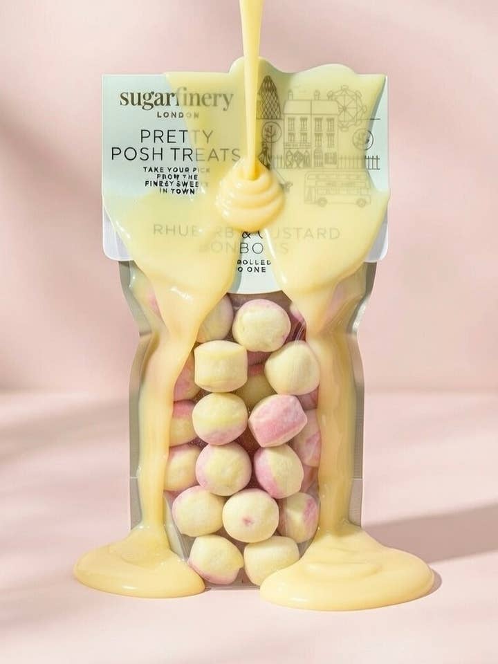Rhubarb & Custard Bonbons - Pretty Posh Treats Pouch for wholesale by sugarfinery limited