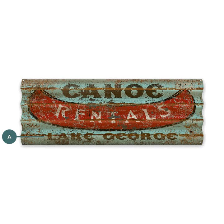 Canoe Rentals - Corrugated Metal Wall Art for wholesale by Old Wood Signs