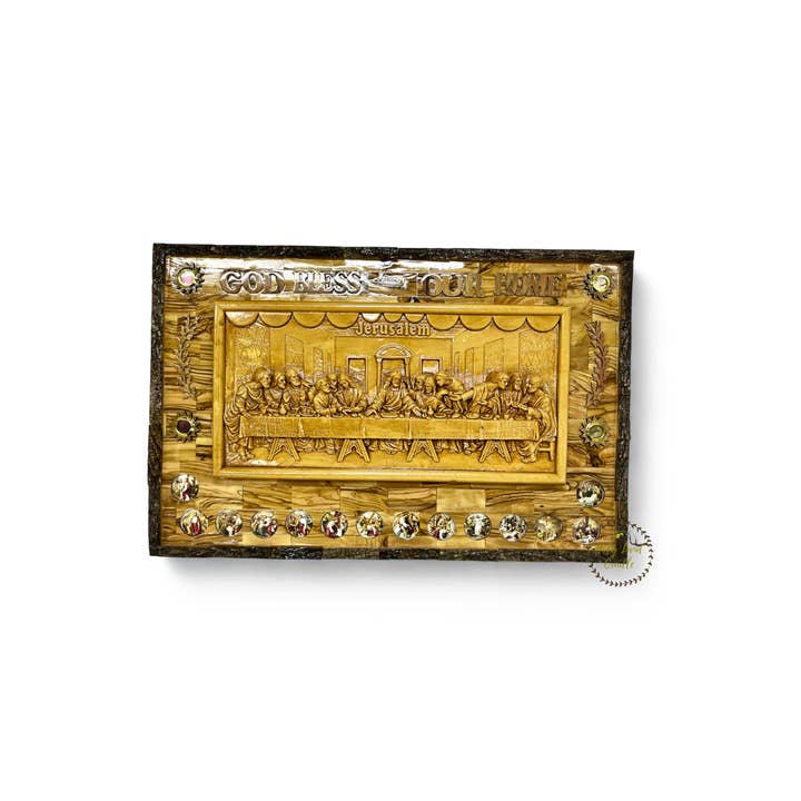 Cène en bois d'olivier avec 14 stations pour la vente par Holy Land Cradle