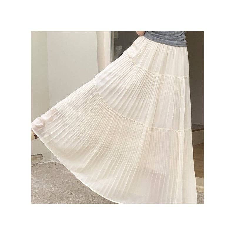 Sheer Trend - Wholesale Skirt - Women's - Tall High Waist A-Line Pleated Skirt1
