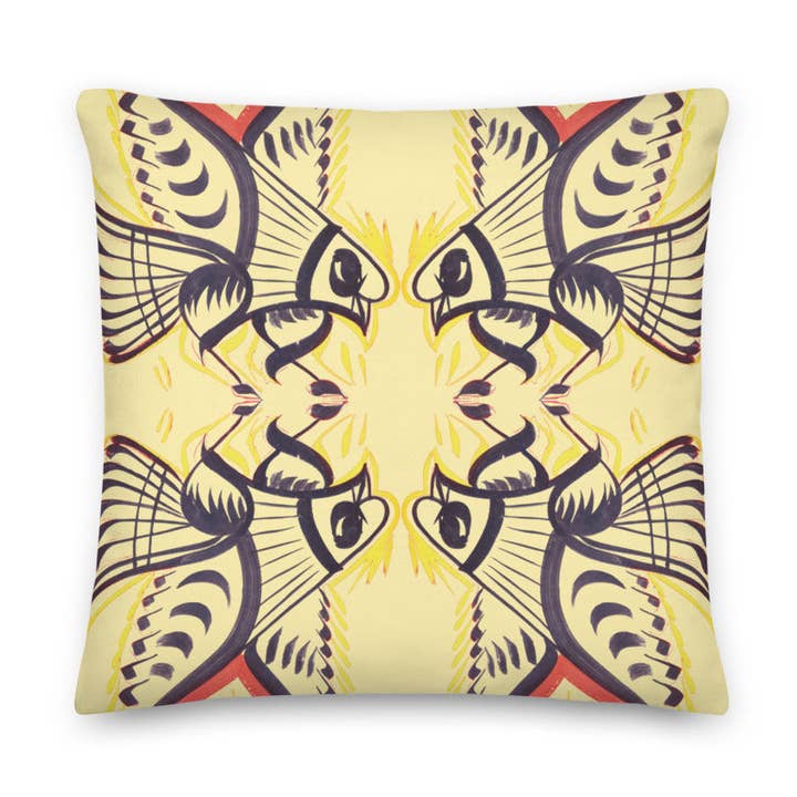 Tata Birds Cushion - Lemon Yellow for wholesale by symbolika