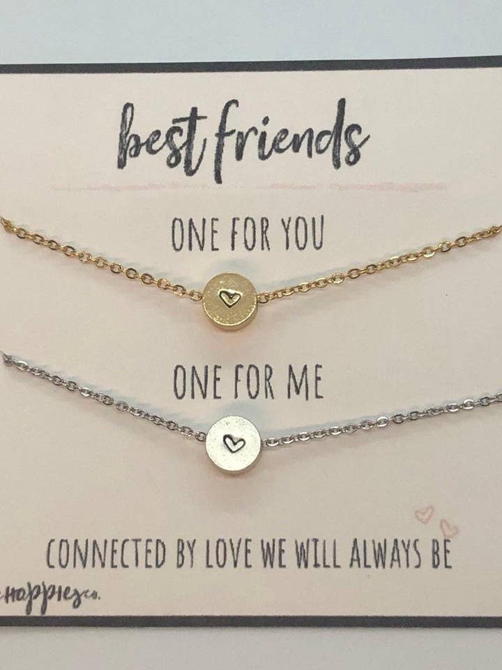 Dainty Best friend necklace, heart necklace, gift best friend, best friend gift, 2 necklaces, pair of necklaces for friends, necklace set for wholesale by Little Happies Co