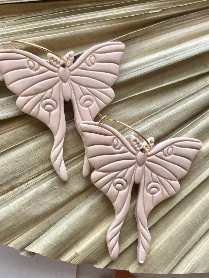 Boho moth clay earring for wholesale by Terra Made