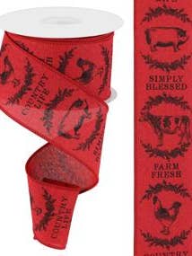 2.5"X10YD FARMHOUSE ANIMALS - CRIMSON/BLACK - RG01910H8 for wholesale by General Wholesale Inc
