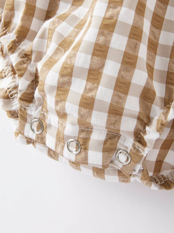 Rylee Faith Designs - Wholesale Bodysuit (Non-Footed) - Baby - Girls Thanksgiving Smocking Embroidered Brown Plaid Romper