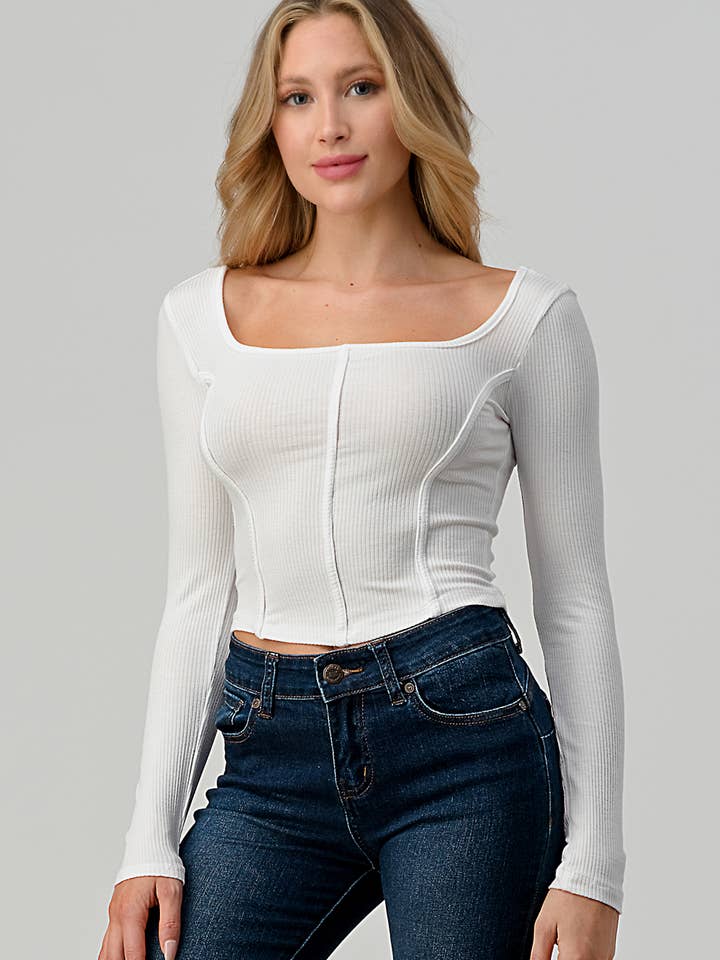 LONG SLEEVE CORSET DETAIL TOP for wholesale by Hashttag