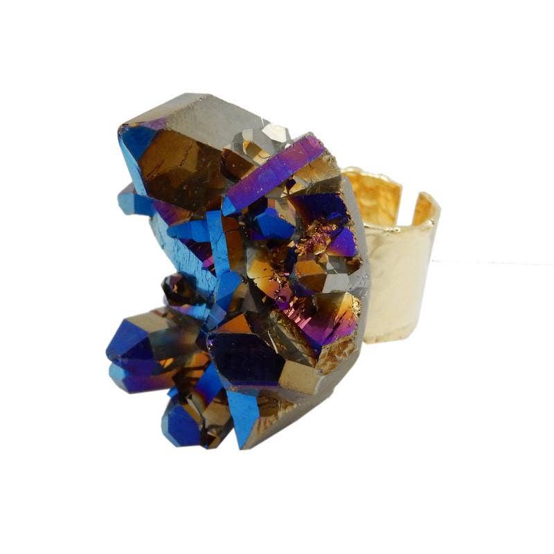 Rock Paradise - Vente Bague de cocktail/de cérémonie - Bague Crystal Point Cluster avec bracelet galvanisé1