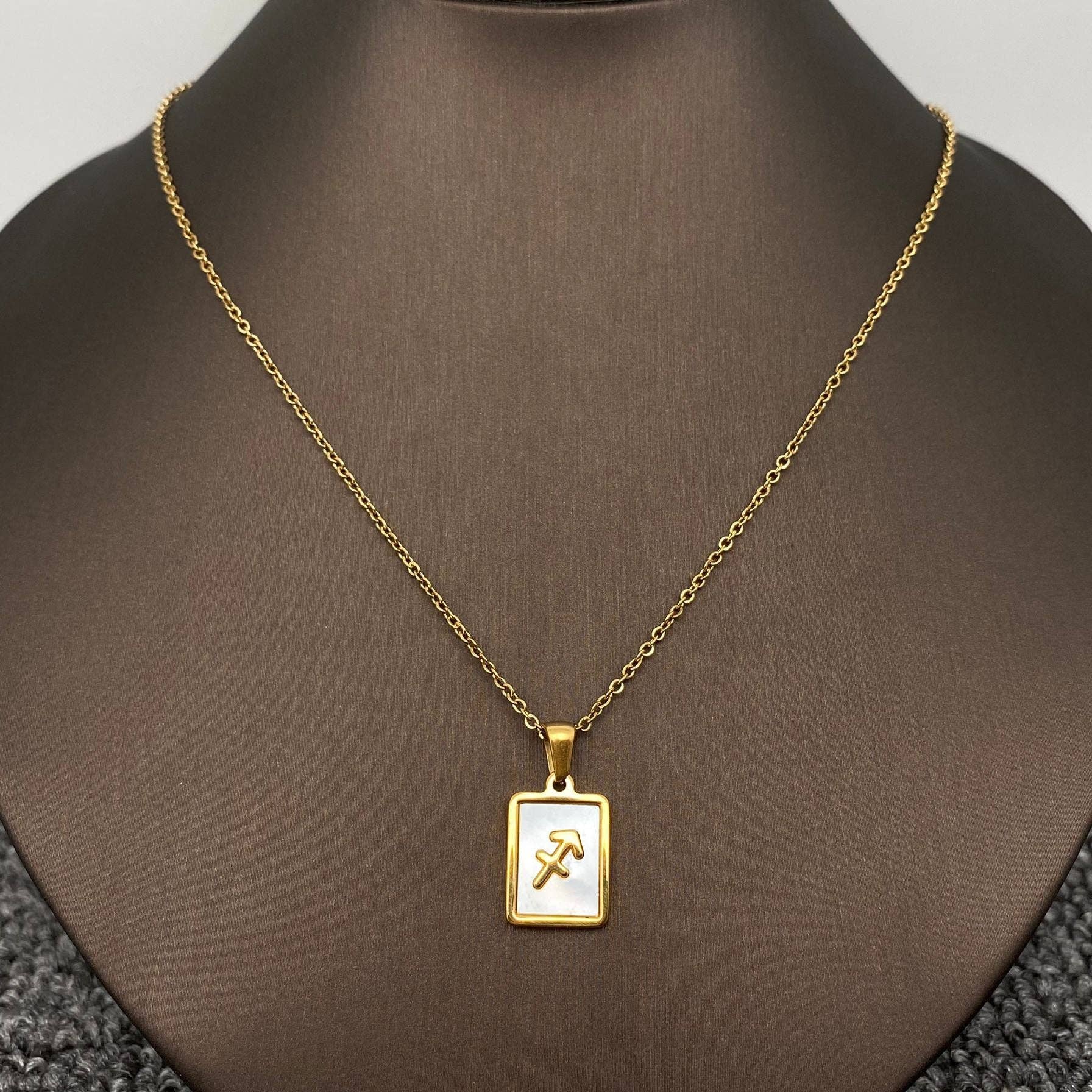 Mio Queena - Wholesale Pendant/Charm Necklace - Zodiac 12 Constellation Shell Square 18K Gold Plated Necklace10