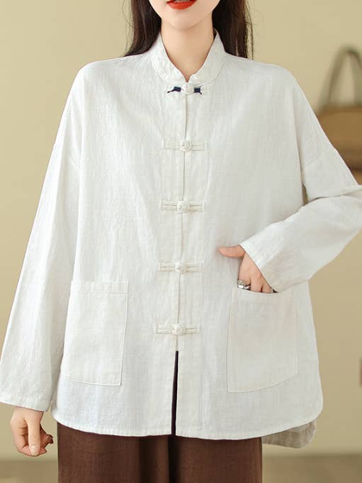 Whisper Mint - Wholesale Shirt - Women's - Women's Loose-Fit Chinese-Style Shirt Outerwear4