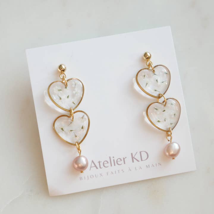 Perla duo earrings - heart for wholesale by Kimberley Dubé Atelier
