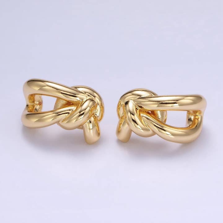 14K Gold Filled Knot Band C-Shaped Hoop Earrings | P506 for wholesale by Aim Eternal