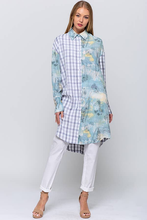 QMP Moda - Wholesale Dress - Women's - PATTERN BLOCKED SHIRT DRESS     0