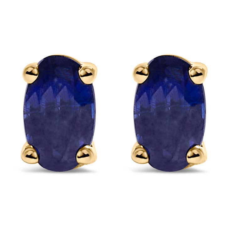 14K Gold 5x3 MM Oval Blue Sapphire Solitaire Stud Earrings for wholesale by Infinite Jewels