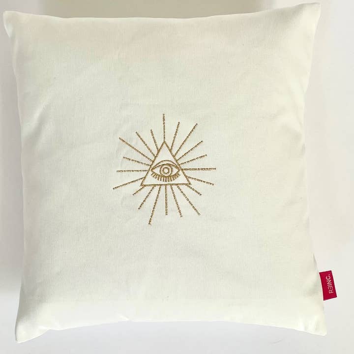 Decorative pillow - 30x30cm - All Seeing Eye, white, embroidered  for wholesale by reinc.