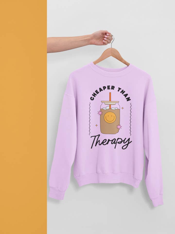 Retro Cheaper Than Therapy (Coffee) Graphic Crewneck for wholesale by YellowBridge