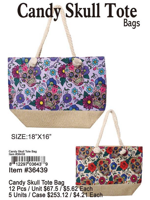 Candy Skull Tote Bag for wholesale by Puka Creations