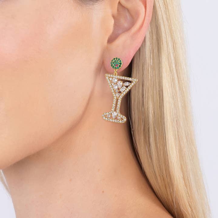 Eye Candy Los Angeles - Wholesale Dangle Earrings - Dry Martini 18K Gold Plated CZ Drop Earrings1