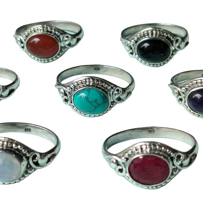 SILVER CAVE – wholesale Solitairering – Förpackning med 9 stycken 925 Sterling Silver Ringar med ädelstenar