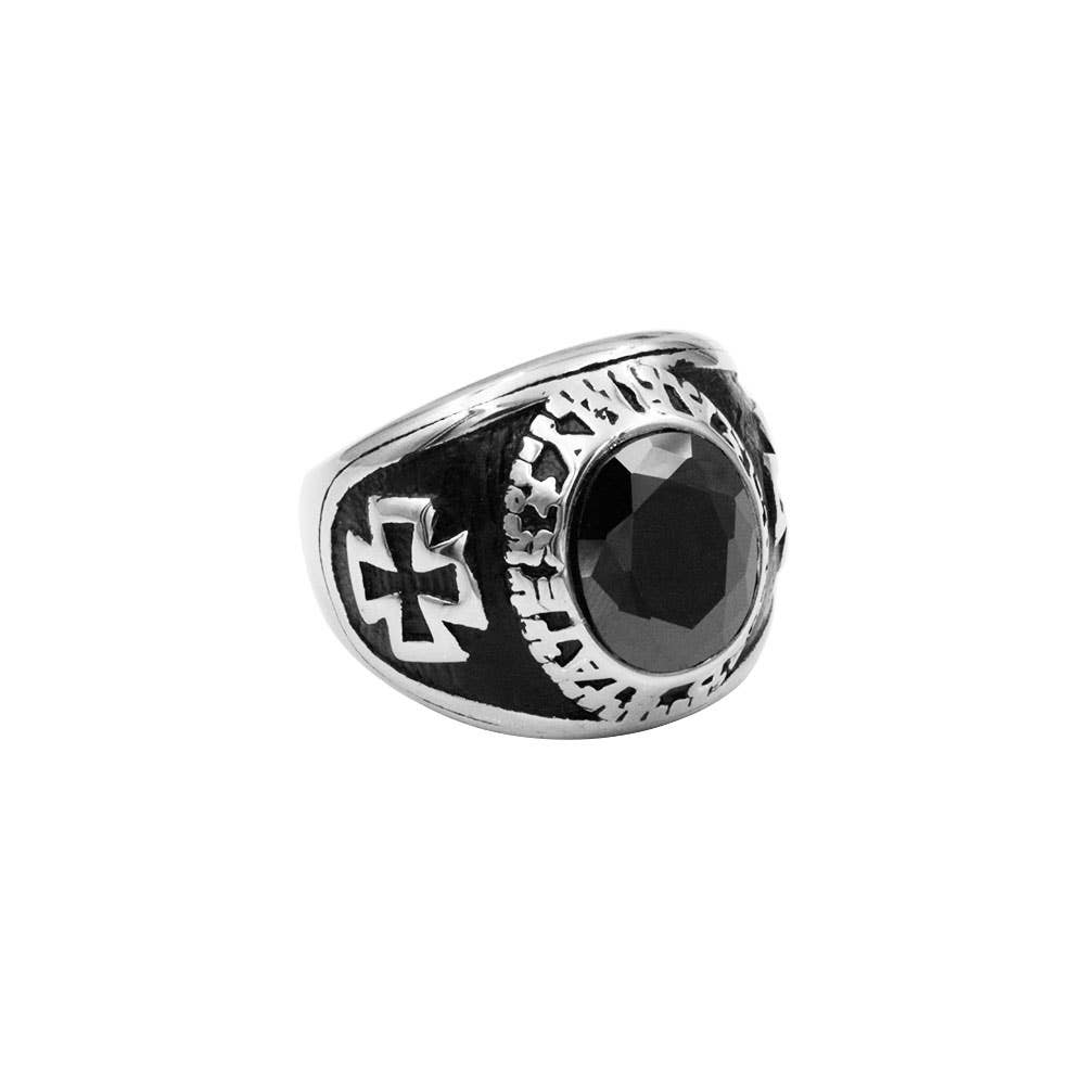 Awaken - Wholesale Cocktail/Statement Ring - Black Gemstone Cross Ring-A-4243