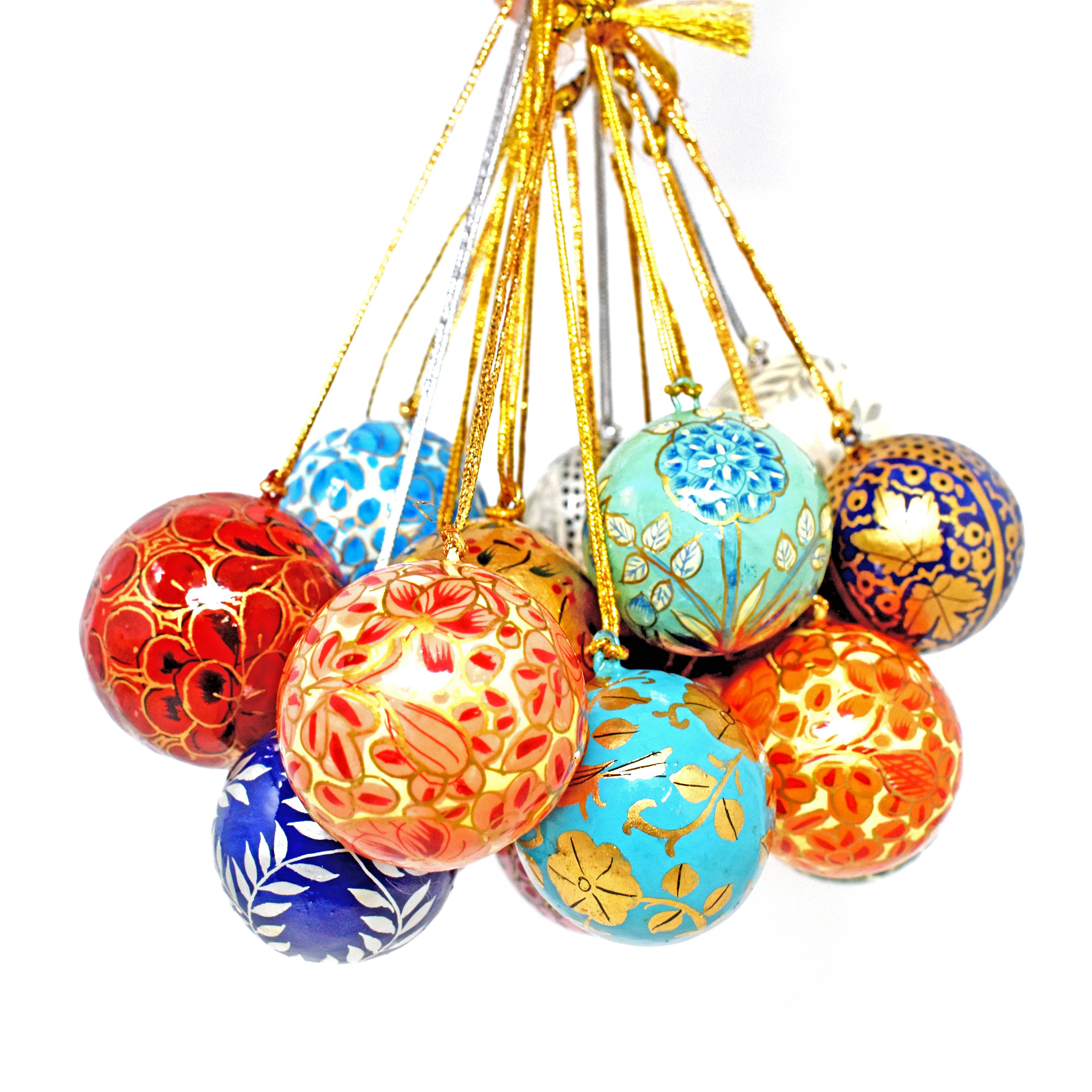 Fair to Trade Ltd - Wholesale Ornament Set - Hand painted mini papier mâché Christmas baubles assorted1