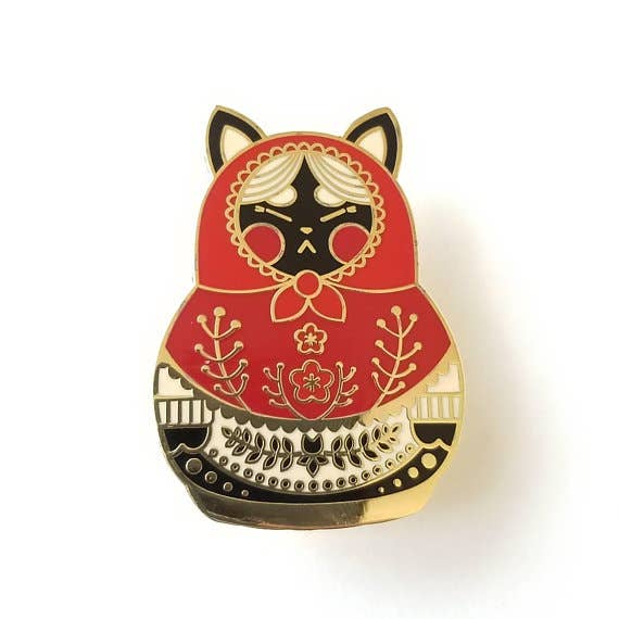 Opalescent Eel Illustration & Design - Wholesale Lapel Pin/Button - Sakura Motif enamel pin set (red & gold)