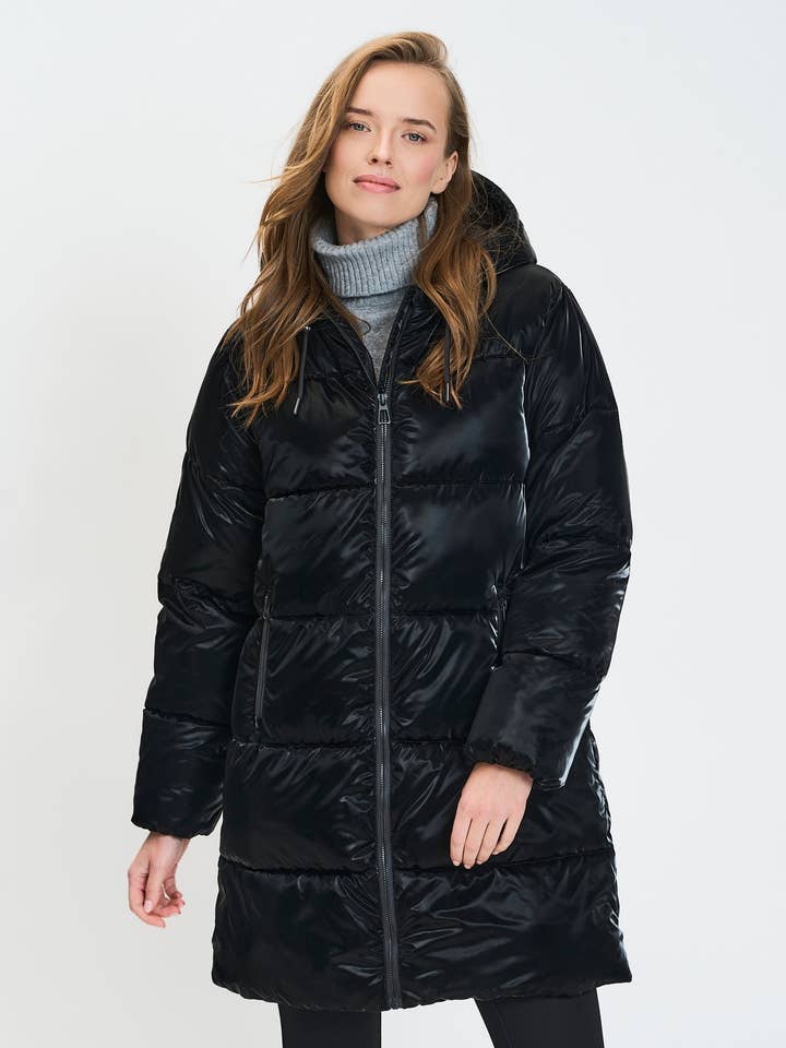 Dames midi-lange pufferjas met fluweelzacht gevoel zwart XS-XL voor wholesale door Minoti sp. z o.o.