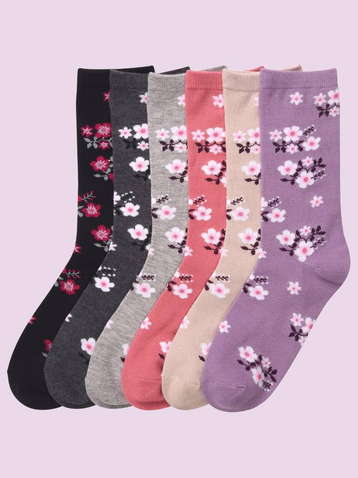 Set di 12, Calzini da Donna | Fiori di Ciliegio per la vendita all'ingrosso da parte di Amerikan Basics